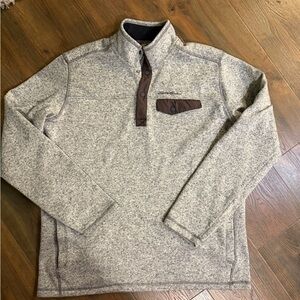 Eddie Bauer Men's Heather Gray Quarter Snap Sweater with Brown Accents